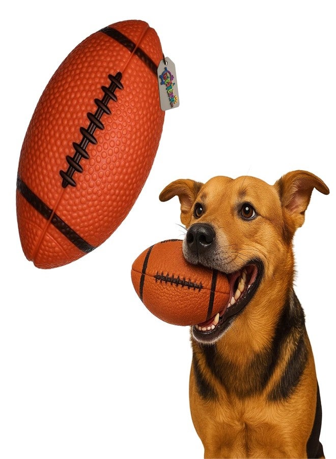 Western Era Rugby Ball Shaped Dog Chew Toy | Squeaky Textured Fetch Toy for Dogs & Puppies | Durable Rubber Pet Toy for Teething, Dental Cleaning & Interactive Play | Safe for Indoor Outdoor Use - Image 1
